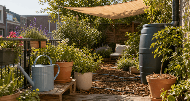 Droogte en tuin water geven 2026: 10 keuzes voor regenton, druppelslang en schaduw