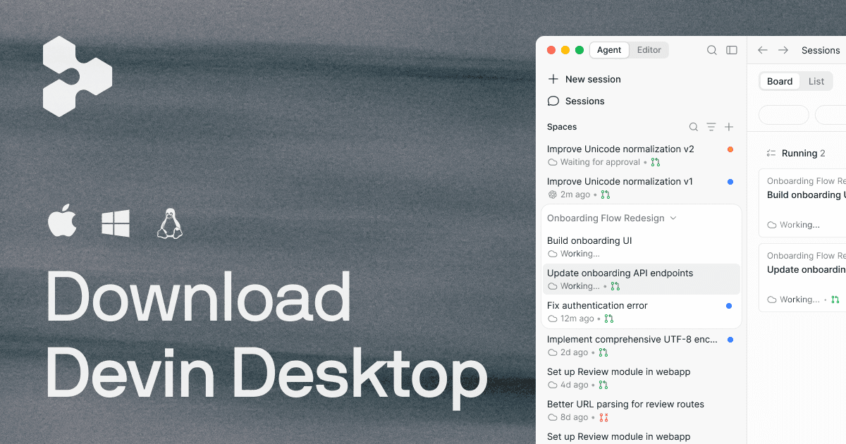 Devin Desktop com edição local e sessão do agente em nuvem
